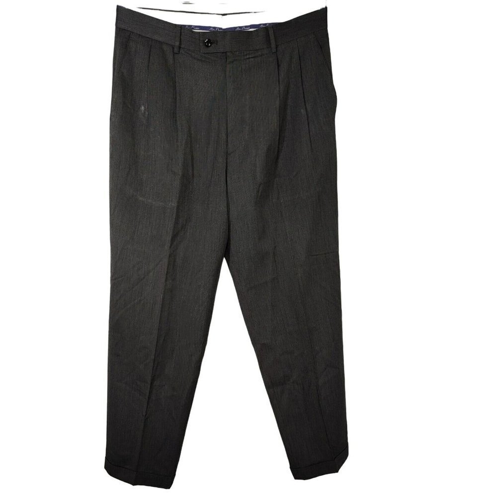 Alan Flusser Pleated Dress Suit Pants Cuffed Men Size 34 x 32 Grey/Black